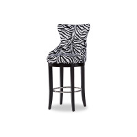Baxton Studio WS-2075-Zebra Peace Zebra-print Patterned Bar Stool with Metal Footrest